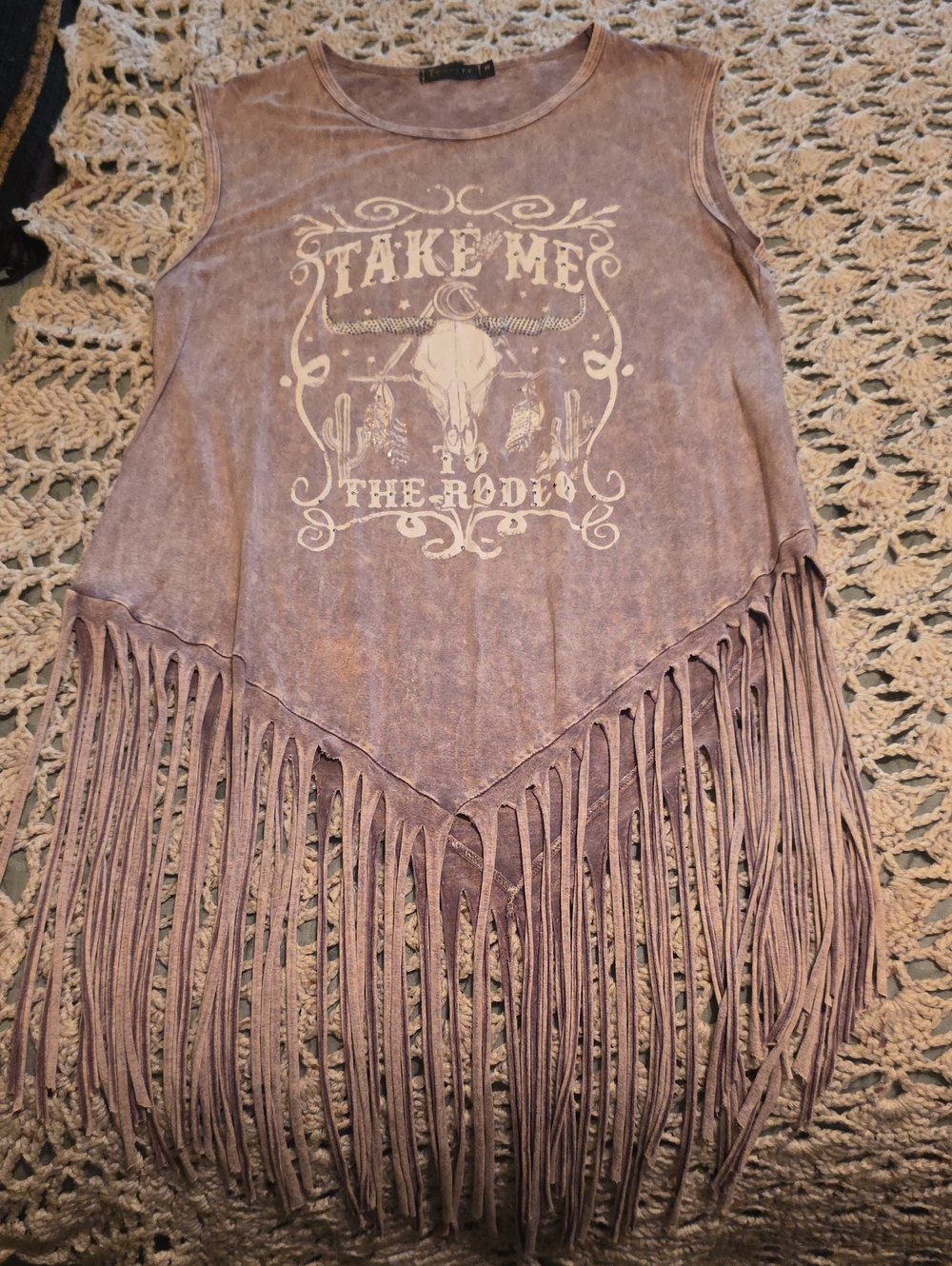 T Party Fashion Distressed Washed Tee in Brown and Cream